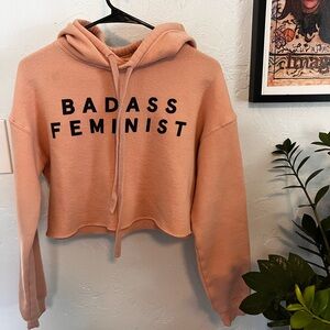 Badass Feminist Cropped Pink Hoodie